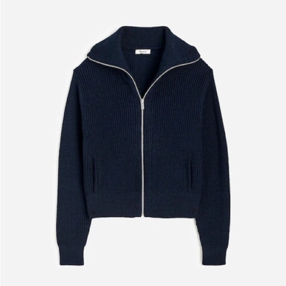 Madewell Ribbed Zip-Front Cardigan in Navy Size S - Picture 5 of 5